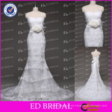 Hermosa Mermaid Scalloped Lace Appliqued Flores Baja Volver Real Diseñador de vestidos de boda